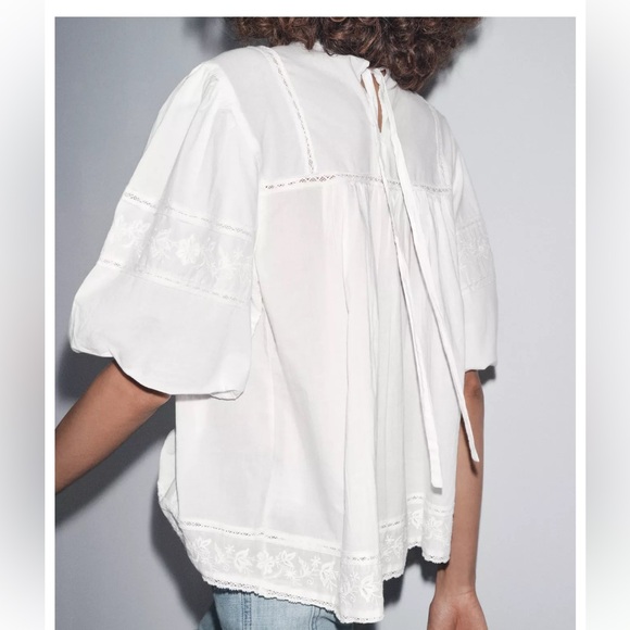 ZW Collection Embroidered Romantic Blouse, Oyster White, S, NWT - Picture 2 of 8